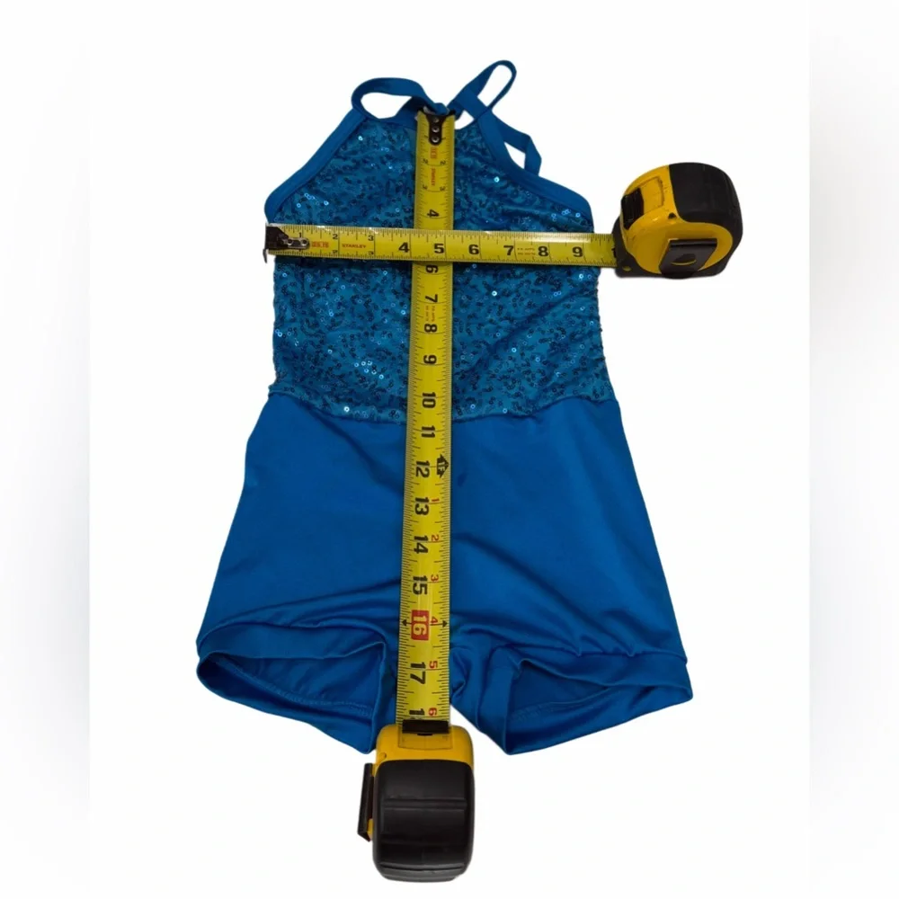 Weissman dance costume girl featuring a sequined halter top blue size SC‎
